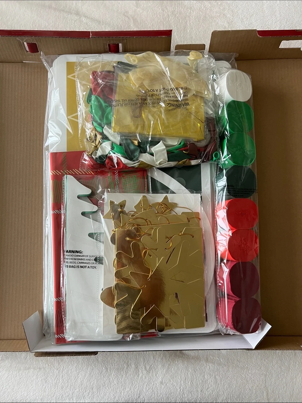 Christmas Party Kit - Red, Green, White & Gold party set for Tables, Room & Yard